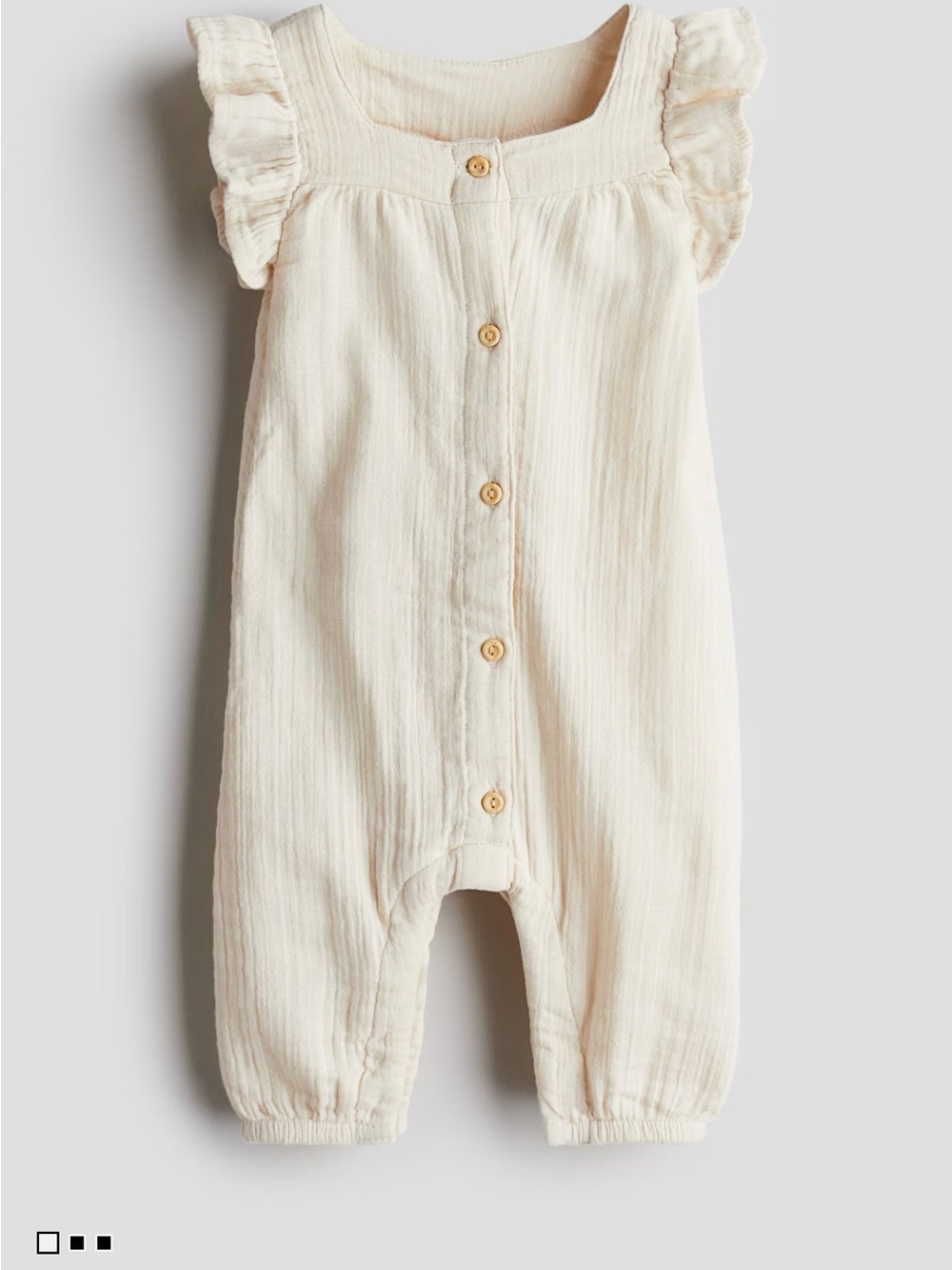 H&M Ruffle Trimmed Muslin Romper one piece in Light Beige